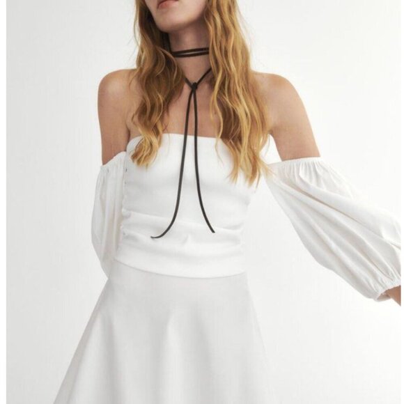 ZARA Off-Shoulder White Dress with Puff Sleeves Size Small NEW WITH TAG! - Picture 3 of 7